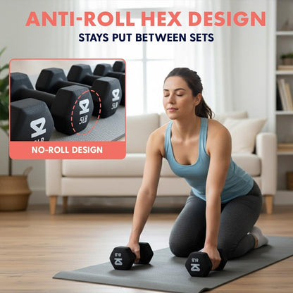 Neoprene Dumbbell Set with Stand - Black, 14.5kg