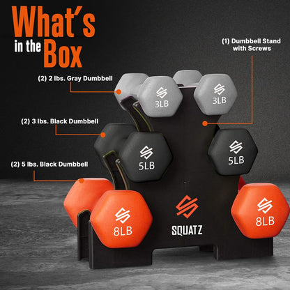 Neoprene Dumbbell Set with Stand - Multicolour, 14.5kg