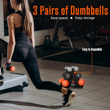 Neoprene Dumbbell Set with Stand - Multicolour, 14.5kg