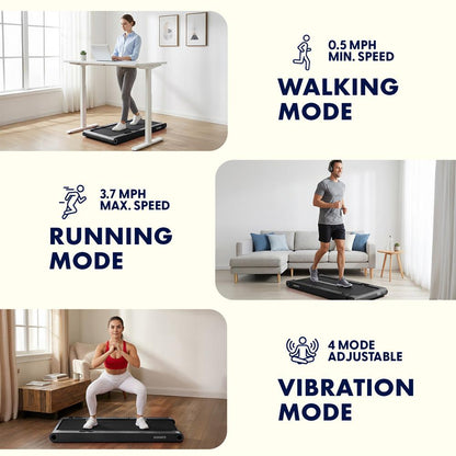2 in 1 Walking Pad Treadmill with Vibration Plate - Black