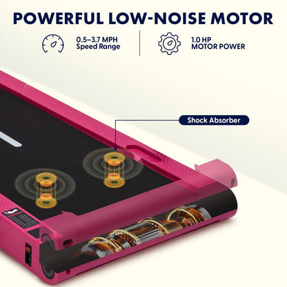2 in 1 Walking Pad Treadmill with Vibration Plate - Pink