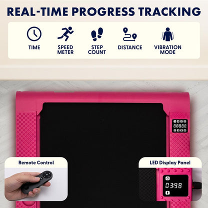 2 in 1 Walking Pad Treadmill with Vibration Plate - Pink