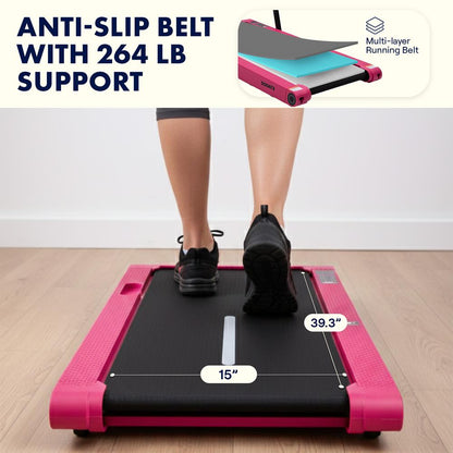 2 in 1 Walking Pad Treadmill with Vibration Plate - Pink