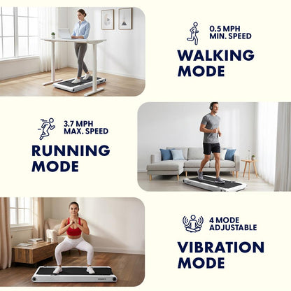 2 in 1 Walking Pad Treadmill with Vibration Plate - White