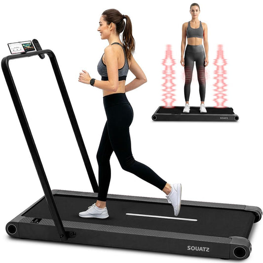 Folding Walking Pad Treadmill with Handlebar - Black