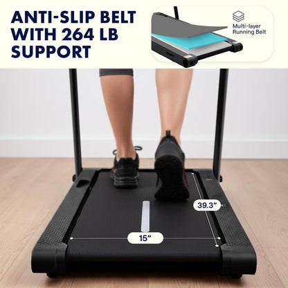 Folding Walking Pad Treadmill with Handlebar - Black