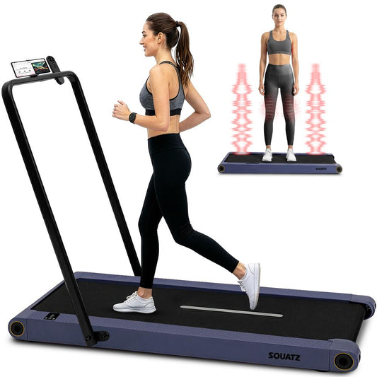Folding Walking Pad Treadmill with Handlebar - Blue