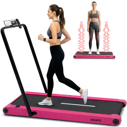 Folding Walking Pad Treadmill with Handlebar - Pink