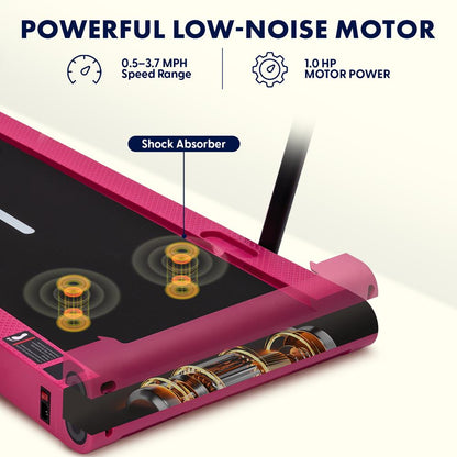 Folding Walking Pad Treadmill with Handlebar - Pink