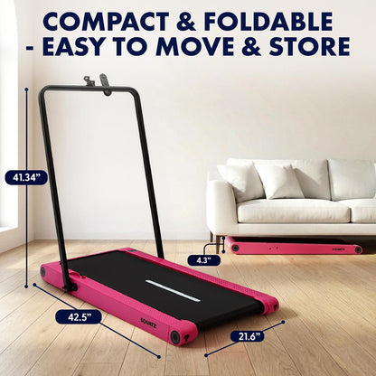 Folding Walking Pad Treadmill with Handlebar - Pink