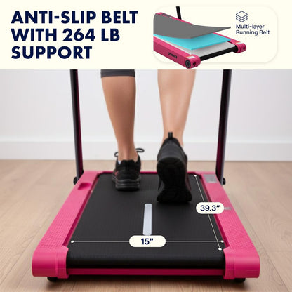 Folding Walking Pad Treadmill with Handlebar - Pink